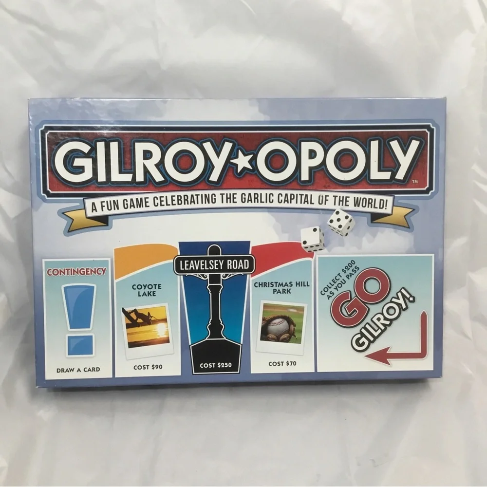 GILROY-OPOLY Board Game Monopoly COMPLETE Garlic Capital Late For The Sky EUC